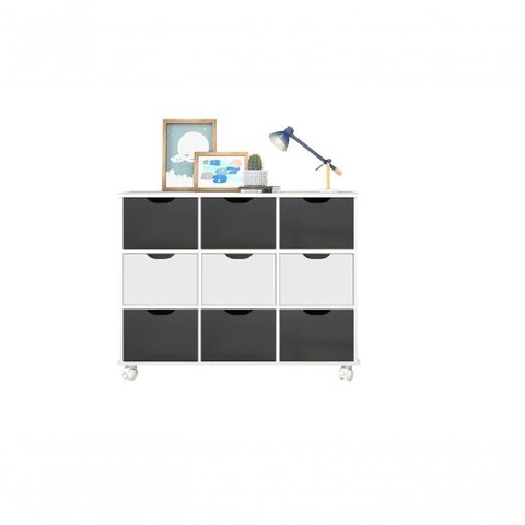 Nicho Organizador Branco com 9 Gavetas Brancas Pretas