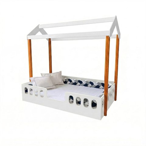 Cama Casal Montessoriana Agatha MDF com Colchão Trança 5,5m Infantil Reforçada Baby - Azul 3 Cores