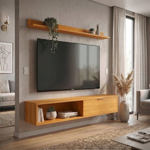 Rack TV 55 pol. Suspenso 136cm 1 Porta Lila Cinamomo Z49 - Mpozenato