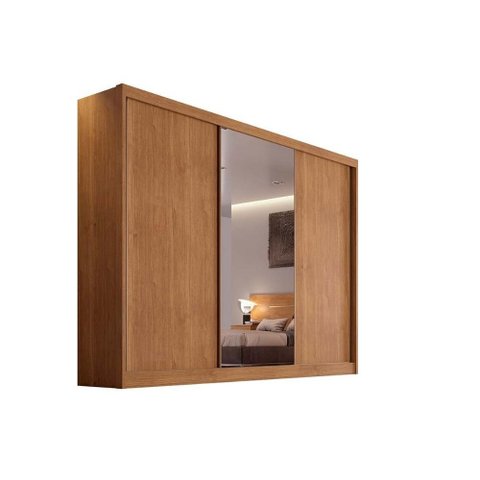 Guarda Roupa 3 Portas de Correr (1 C/ Espelho) e 4 Gavetas Toulon/sonetto Plus Cumaru - Novo