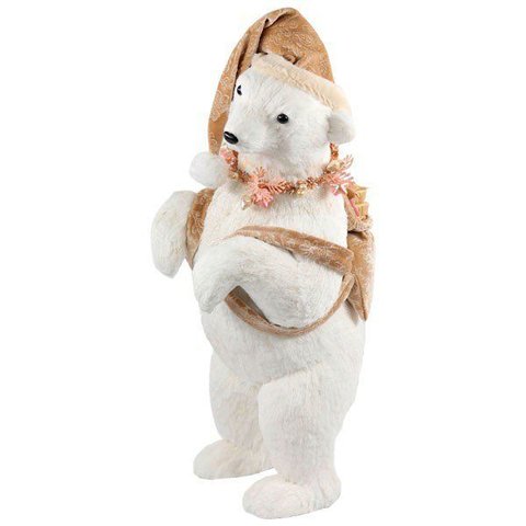 Enfeite Natalino Urso Polar Branco e Dourado em Pé - Rio Master