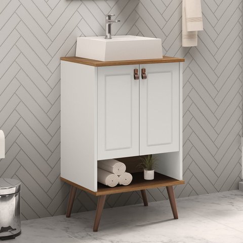 Gabinete de Banheiro 2 Portas e 1 Nicho 51cm Denver Yescasa Branco/Carvalho
