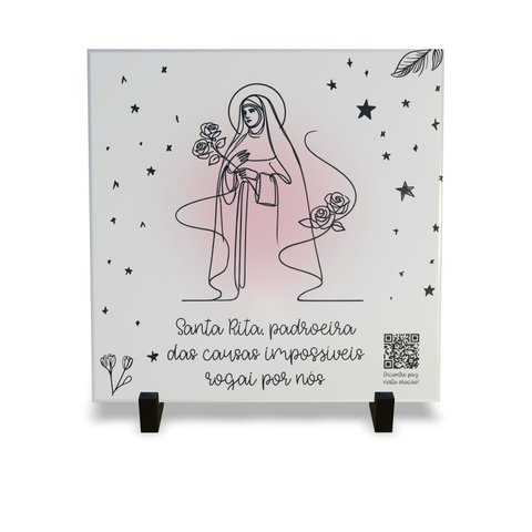Azulejo Decorativo Religiosa com Qr Code Orações Santa Rita