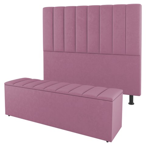 Kit Cabeceira e Baú Cama Box Solteiro Cora 90cm Suede Rosa - Desk Design