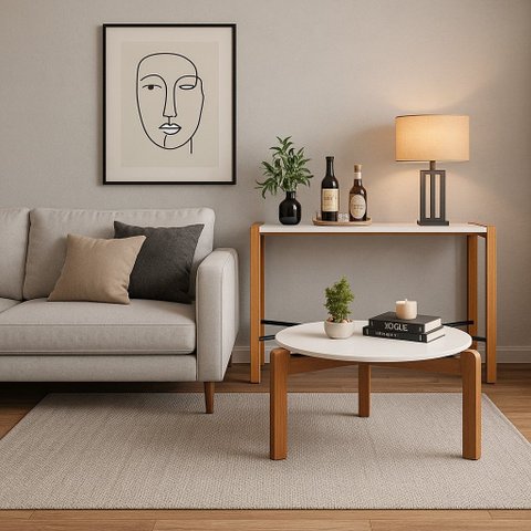 Conjunto Sala Estar Madeira Austria Aparador com Mesa Branca Moderna
