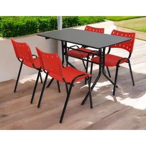 Jogo Mesa 1,20x70 Preta para Sorveterias e Restaurantes com 4 Cadeiras Iso Vermelha