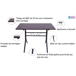 Jogo Mesa 1,20x70 Preta para Sorveterias e Restaurantes com 4 Cadeiras Iso Vermelha - 9