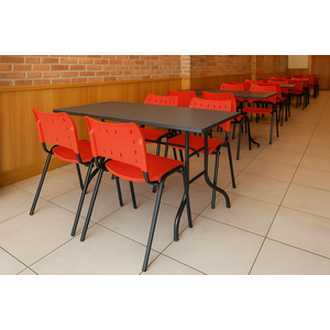 Jogo Mesa 1,20x70 Preta para Sorveterias e Restaurantes com 4 Cadeiras Iso Vermelha