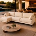Ver imagem 3 de Sofá Sala de Estar Atena Chaise Esquerdo Pés de Ferro 254cm 4 Lugares Linho Off White M1 - Monari de