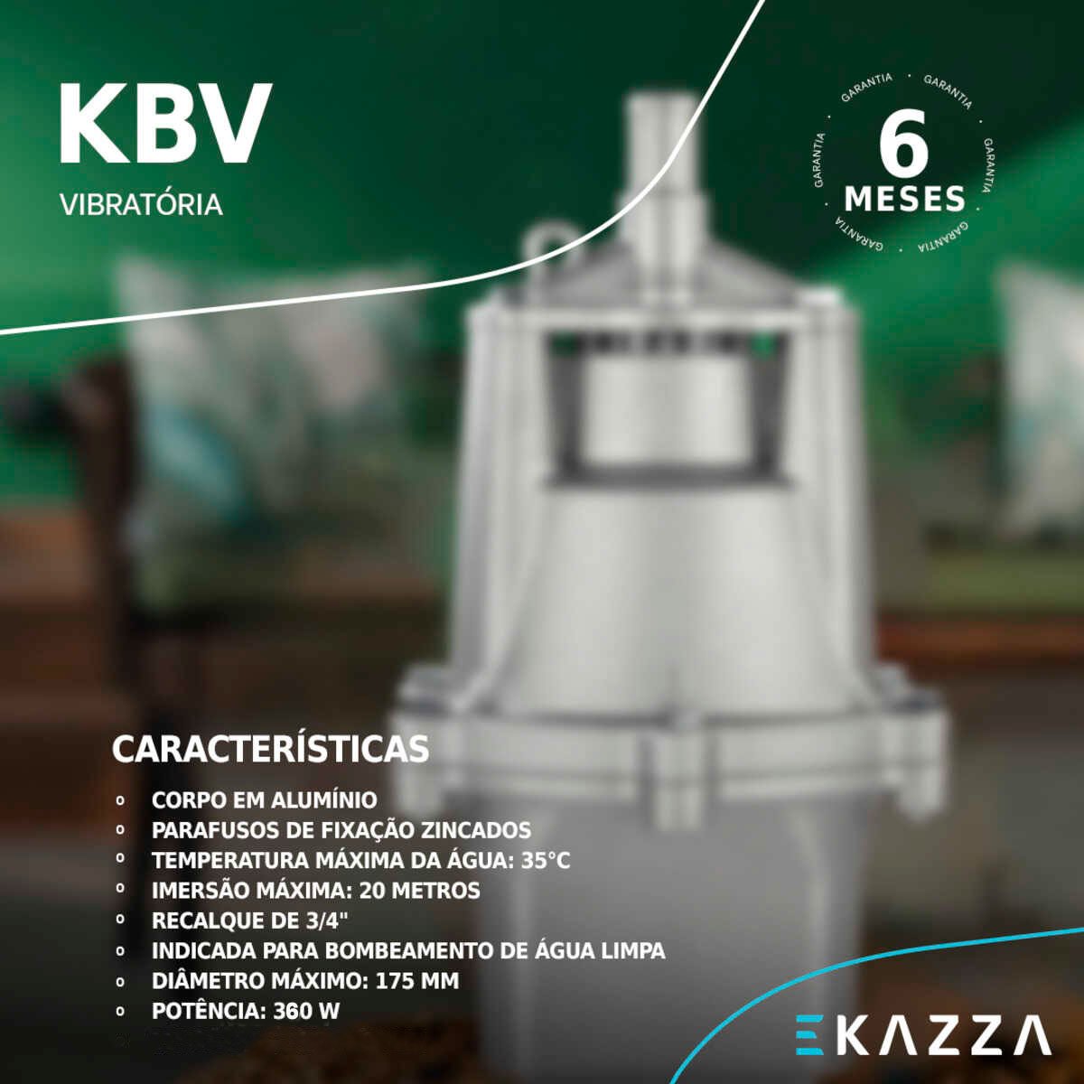 Motobomba Submersa Vibratória KBV800 360W Ekazza Voltagem:127V - 3