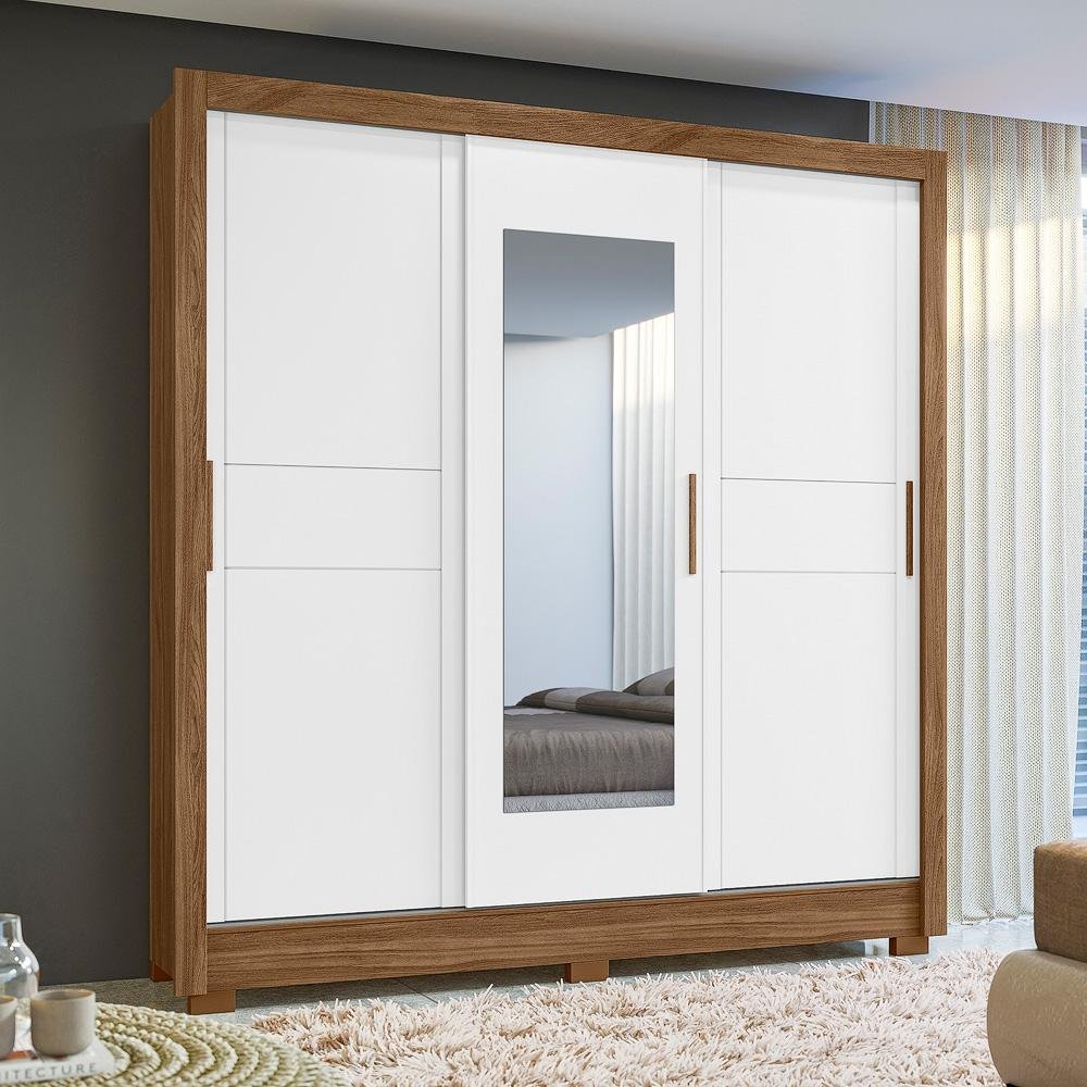 Guarda Roupa Casal 3 Portas Deslizantes com Espelho 2 Gavetas