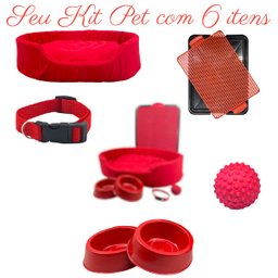 Kit Pet Pequeno Cama Europa Sanitário Comedouro Coleira Bola - Vermelho - 2