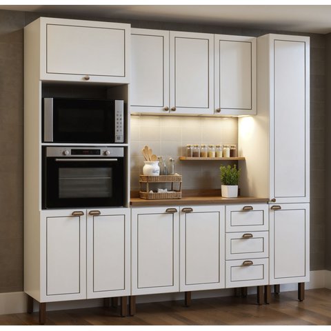 Cozinha Compacta Modulada com Tampo e Torre Quente 5 Peças 240cm Friz Genialflex