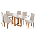 Ver imagem 2 de Conjunto Sala de Jantar 6 Lugares Retangular Tampo Vidro e MDF Victoria Bege/Mel/Off White