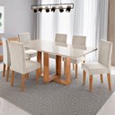Ver imagem 1 de Conjunto Sala de Jantar 6 Lugares Retangular Tampo Vidro e MDF Victoria Bege/Mel/Off White