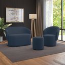 Ver imagem 2 de Sofá Namoradeira com Poltrona e Puff Orgânico Sala Malu Suede Azul Marinho M11 - D’Rossi