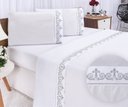 Ver imagem 1 de Jogo lençol Atenas quarto casal Queen bordado 4 peças 2fronha:Branco com Cinza