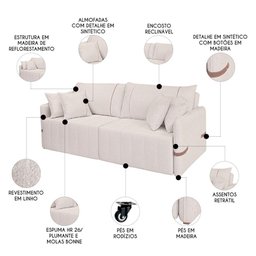 Sofá Cama Retrátil 220cm Essence D05 Linho Cru-camel - Mpozenato - 4