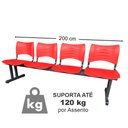Ver imagem 3 de Longarina Cadeira 4 Lugares Iso Plástica Coluna Dupla Para Recepção Atendimento Clinicas Vermelha