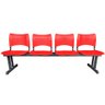 Longarina Cadeira 4 Lugares Iso Plástica Coluna Dupla Para Recepção Atendimento Clinicas Vermelha - 4