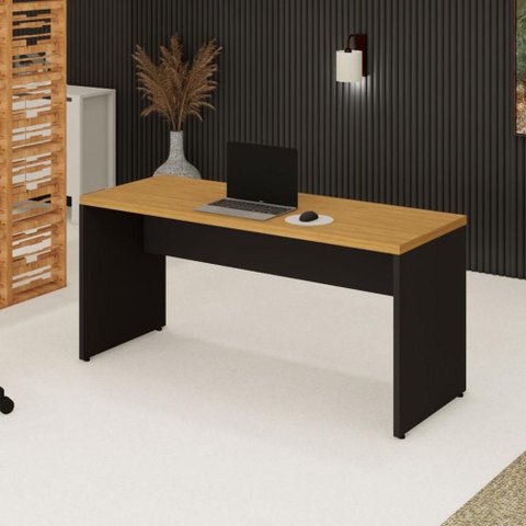 Mesa Escrivaninha 1,60 m X 0,60 m Pés Painel 100% MDF F5 Office Cor:Freijó com Preto