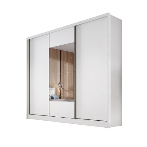 Guarda Roupa Casal Arezzo 3 Portas 4 Gavetas com Espelho Novo Horizonte Neve