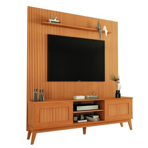Rack Bancada King com Painel para Tv até 75 Polegadas Egeo Cedro Ripado Impressão 3d Edn Cedro