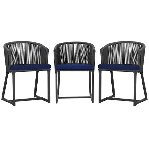 3 Cadeiras de Jantar Área Noronha em Alumínio com Pintura Preta Corda Náutica E10 Trama Original