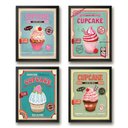 Ver imagem 1 de Kit 4 Quadros para Cozinha - Cupcakes 24x18cm - com Vidro:moldura Preta