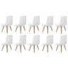 Conjunto 10 Cadeira de Jantar Drop Com Botão Base Pé Palito Freijó Corino Branco - Amey Decor - 1