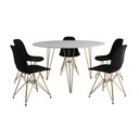 Ver imagem 2 de Mesa Jantar Redonda 110cm Branca Clips 3 Pés com 5 Cadeiras Eames Eiffel Pretas Base Dourada