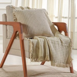 Manta Decorativa para Sofá Waffle 100% Algodão 160x220cm Amendoa