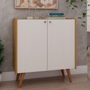 Ver imagem 1 de Buffet 2 Portas Frisadas 80cm com Pés de Madeira 100% Mdf Cor:cinamomo com White Laca Frisado