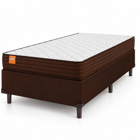 Cama Box Solteiro Colchão Molas Ensacadas Qatar 88x188x60cm Marrom / Branco - Suporta até 150kg