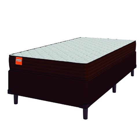 Cama Box Solteiro Colchão Molas Ensacadas Qatar 88x188x60cm Marrom / Branco - Suporta até 150kg