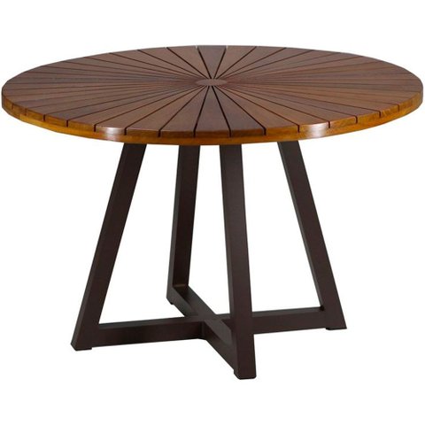 Mesa Bali 1,20m Redonda com Tampo de Madeira em Alumínio para Edícula, Varanda, Piscina e Jardim Tra
