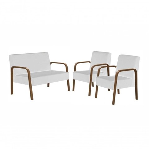 Conjunto Luna 1 Poltrona 2 Lugares e 2 Poltronas de 1 Lugar Braço Madeira D Salla Courino Branco