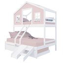 Ver imagem 2 de Treliche Casal/ Solteiro Casinha Dos Sonhos com Escada/ Escorregador Madeira Maciça Rosa/ Branco