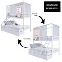 Ver imagem 6 de Beliche Casinha Reta Casal/ Solteiro com 02 Gavetas e Cortina Madeira Maciça Branco/ Rosa Housin