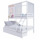 Ver imagem 5 de Beliche Casinha Reta Casal/ Solteiro com 02 Gavetas e Cortina Madeira Maciça Branco/ Rosa Housin