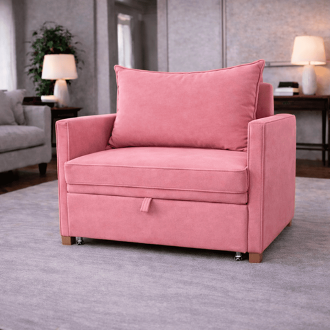 Poltrona Cama Mônica Suede Decorativa Confortável Moderna Sala Quarto Recepção