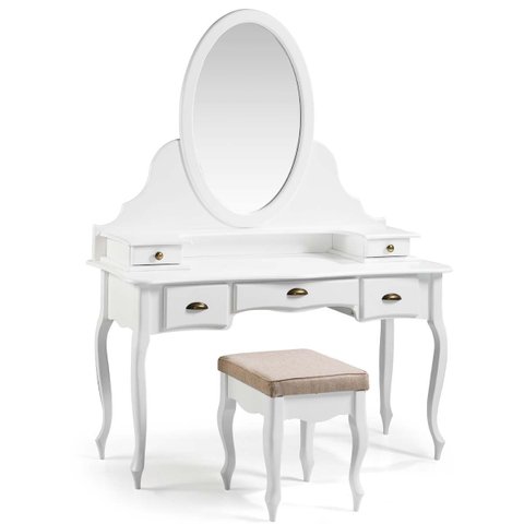 Penteadeira Louvre com Banqueta Pés Luis Xv 177 X 136 X 45 Cm (a X L X P) - Cor Branco