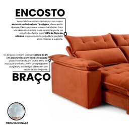 Sofá Retrátil e Reclinável Molas Ensacadas 2,10m Orquídea Vivaro Decor Suede Terracota - 5