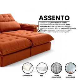 Sofá Retrátil e Reclinável Molas Ensacadas 2,10m Orquídea Vivaro Decor Suede Terracota - 4