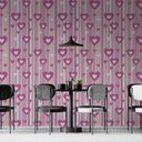 Ver imagem 2 de Papel de Parede Casual Faixas Rosas Corações Gh Papel de Parede 3,3m