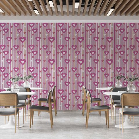 Papel de Parede Casual Faixas Rosas Corações Gh Papel de Parede 3,3m