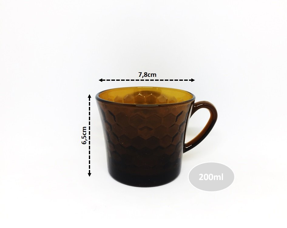 Jogo Xícara de Chá ou Café com Pires Vidro Âmbar 200ml 6 Unidades - Mundial  Casa e Presentes