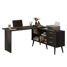 Mesa de Escritório em L 3 Gavetas Preto Lisboa Madesa - 3