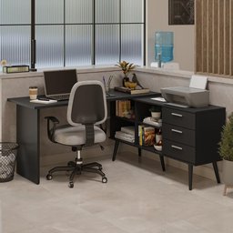 Mesa de Escritório em L 3 Gavetas Preto Lisboa Madesa - 2