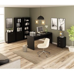 Kit 5 Peças com Mesa para Escritório, Armário Baixo, Armário Alto, Estante e Gaveteiro
